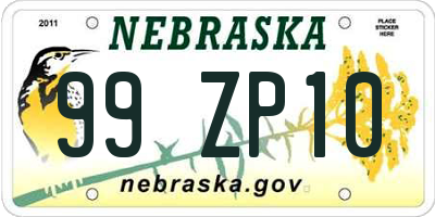 NE license plate 99ZP10