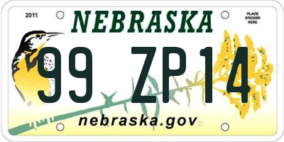 NE license plate 99ZP14