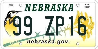 NE license plate 99ZP16