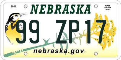 NE license plate 99ZP17