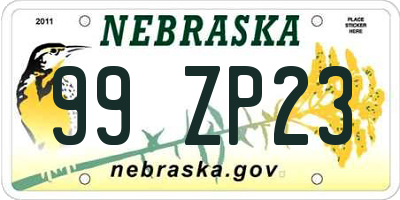 NE license plate 99ZP23