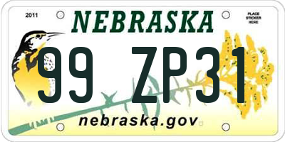 NE license plate 99ZP31