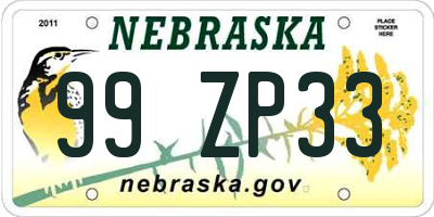 NE license plate 99ZP33