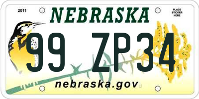 NE license plate 99ZP34