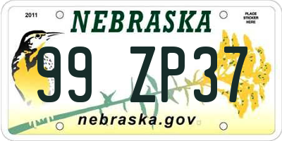 NE license plate 99ZP37