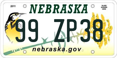 NE license plate 99ZP38