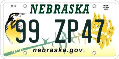 NE license plate 99ZP47