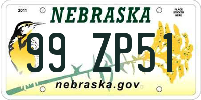 NE license plate 99ZP51