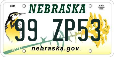 NE license plate 99ZP53