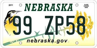 NE license plate 99ZP58