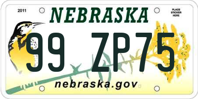 NE license plate 99ZP75