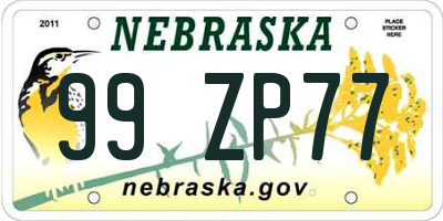 NE license plate 99ZP77