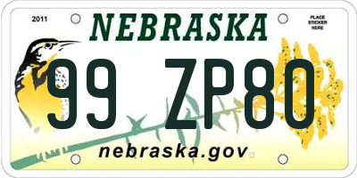 NE license plate 99ZP80