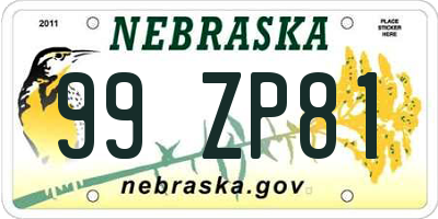 NE license plate 99ZP81