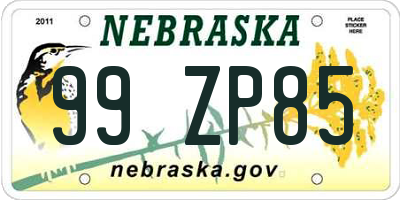 NE license plate 99ZP85