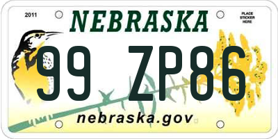 NE license plate 99ZP86