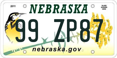 NE license plate 99ZP87