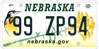 NE license plate 99ZP94