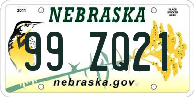 NE license plate 99ZQ21