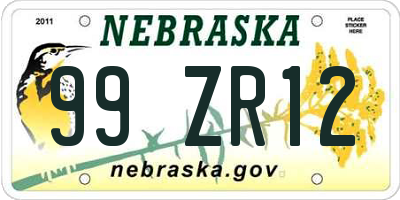 NE license plate 99ZR12