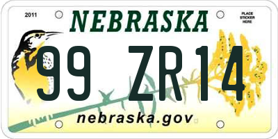 NE license plate 99ZR14