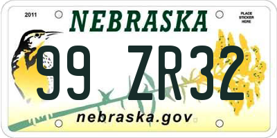 NE license plate 99ZR32