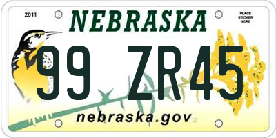 NE license plate 99ZR45