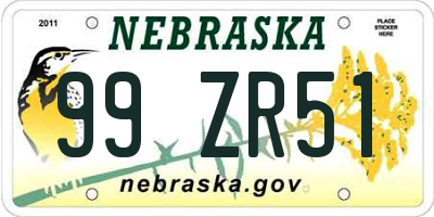 NE license plate 99ZR51