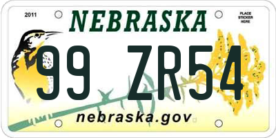 NE license plate 99ZR54