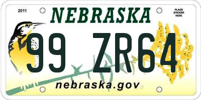 NE license plate 99ZR64