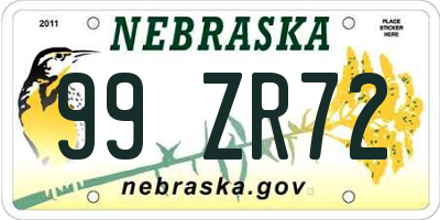 NE license plate 99ZR72