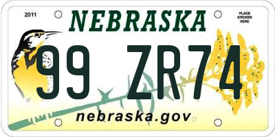 NE license plate 99ZR74