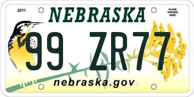 NE license plate 99ZR77