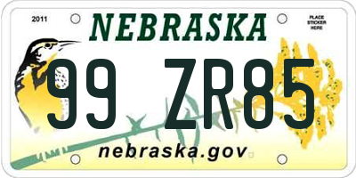 NE license plate 99ZR85