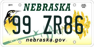 NE license plate 99ZR86