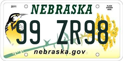 NE license plate 99ZR98