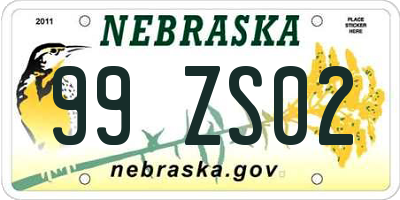 NE license plate 99ZS02