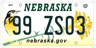 NE license plate 99ZS03