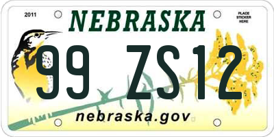 NE license plate 99ZS12