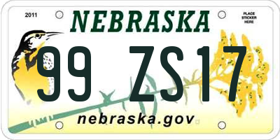 NE license plate 99ZS17