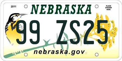 NE license plate 99ZS25