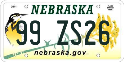 NE license plate 99ZS26