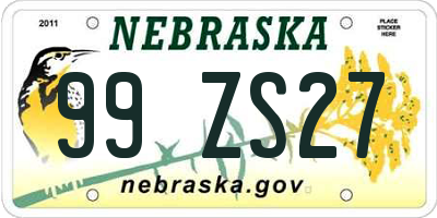 NE license plate 99ZS27