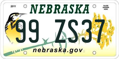 NE license plate 99ZS37