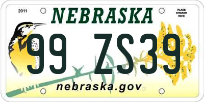 NE license plate 99ZS39