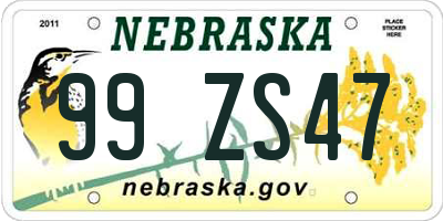 NE license plate 99ZS47