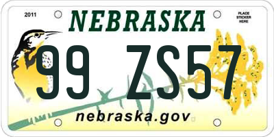 NE license plate 99ZS57