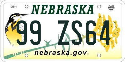 NE license plate 99ZS64