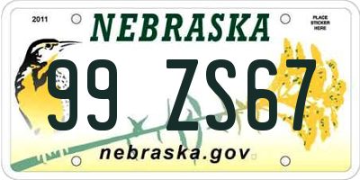 NE license plate 99ZS67