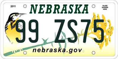 NE license plate 99ZS75